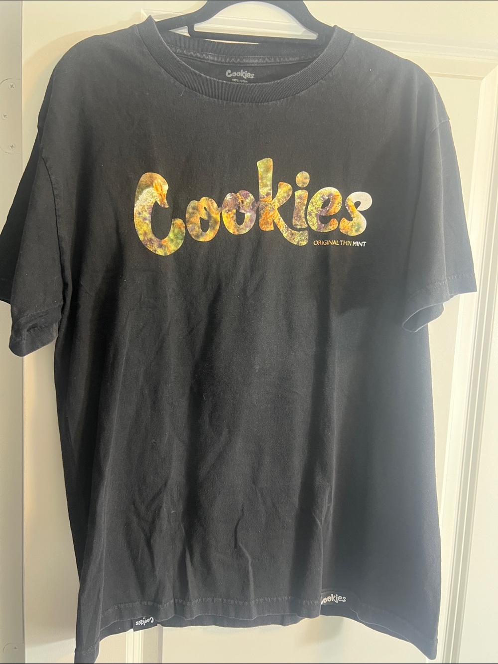 Cookies Men’s Black Logo T-Shirt with Yellow Marble Print